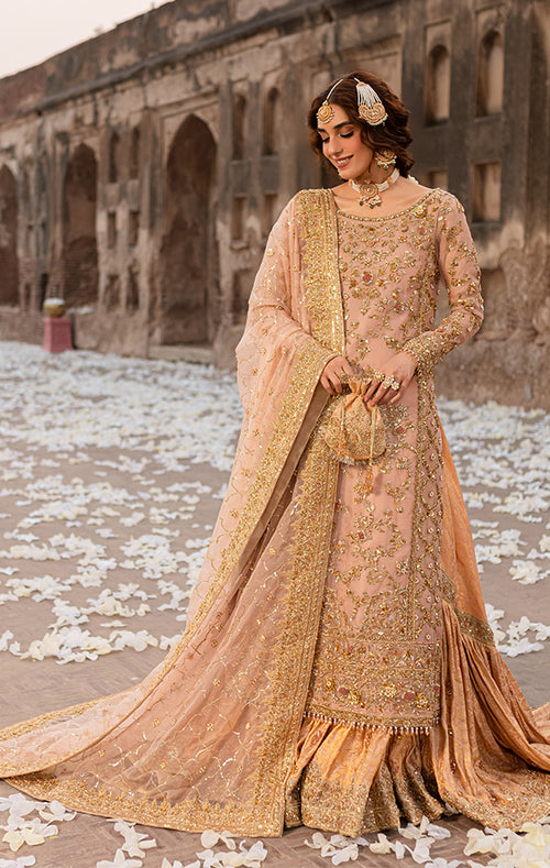 Pakistani Bridal Dress in Tea Pink Gharara Shirt Style