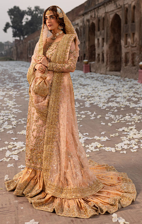 Pakistani Bridal Dress in Tea Pink Gharara Shirt Style Online