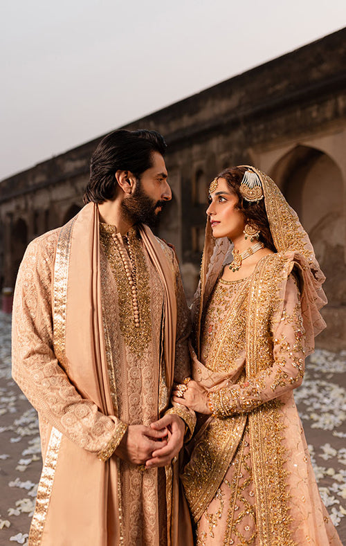 Pakistani Bridal Dress in Tea Pink Gharara Shirt Style