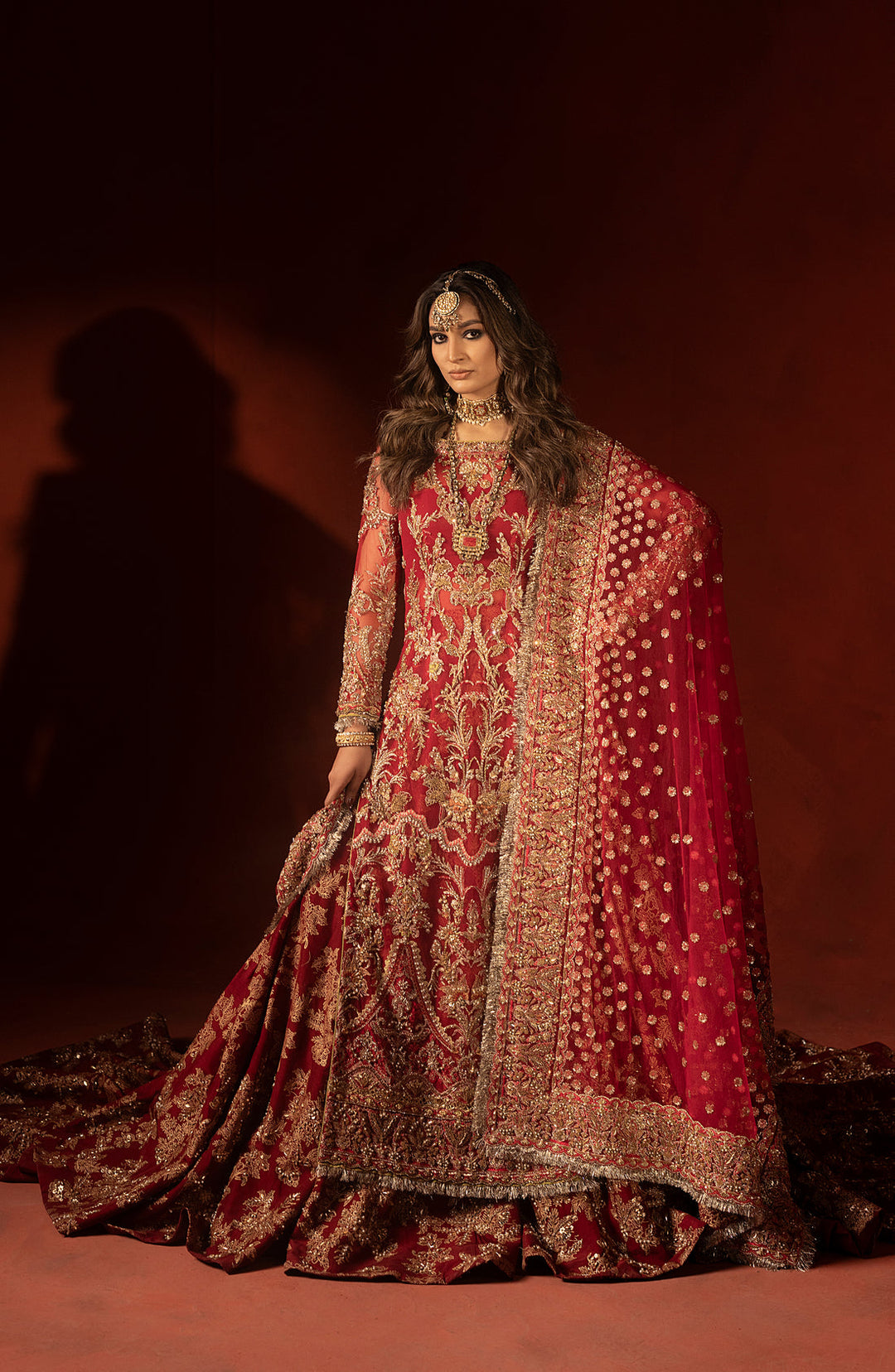 Pakistani Bridal Dress in Trail Lehenga Shirt Style