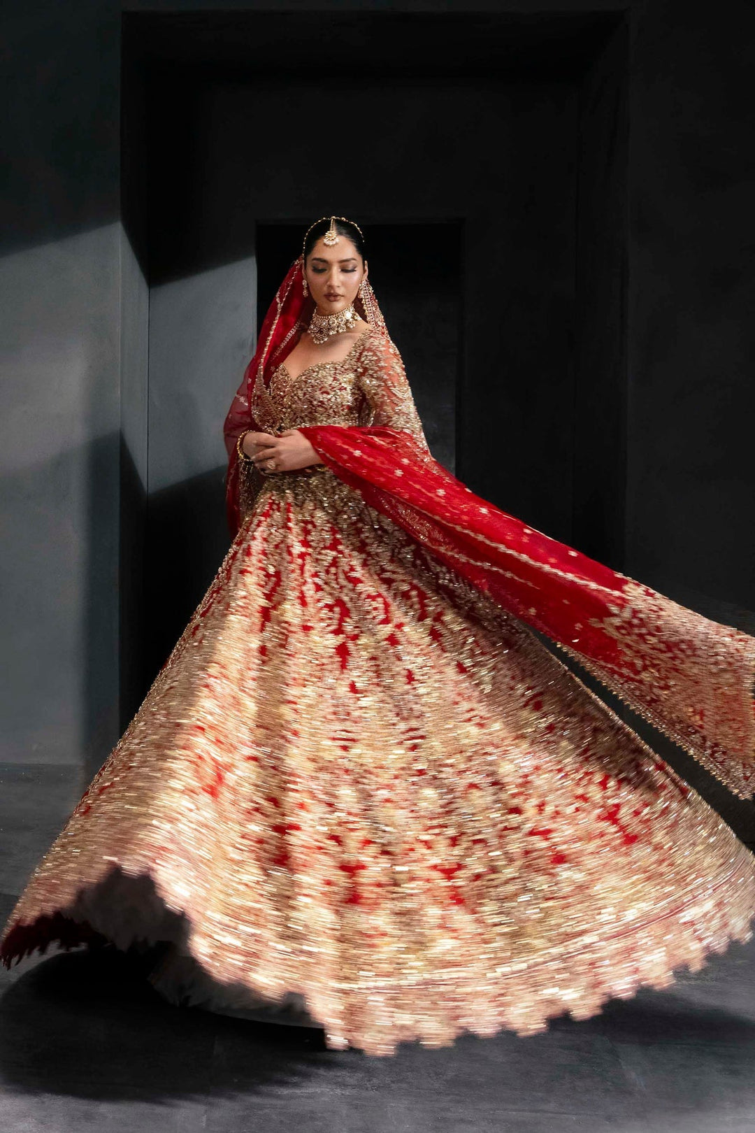 Radiant Pakistani Bridal Lehenga in Wedding Red