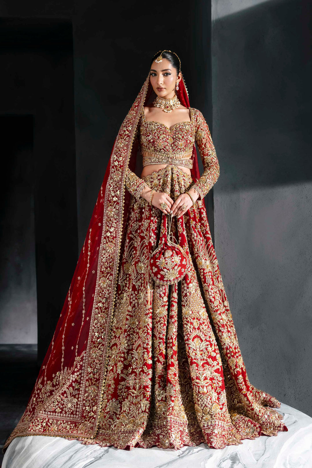 Radiant Pakistani Bridal Lehenga in Wedding Red