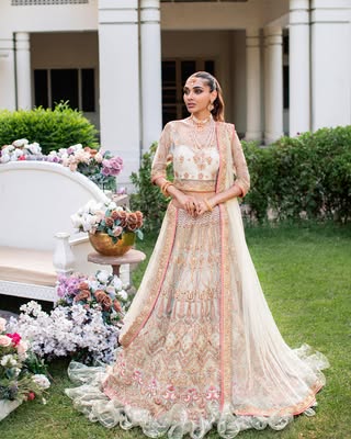 Pakistani Bridal Dress in White Lehenga Choli Style