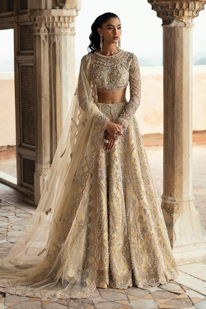 Pakistani Bridal Dress in Yellow Choli Lehenga Style