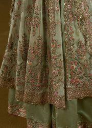 Pakistani Bridal Green Pishwas Lehenga Dupatta Dress Online