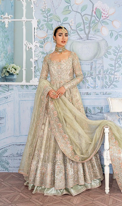Pakistani Bridal Lehenga with Pishwas and Dupatta Dress