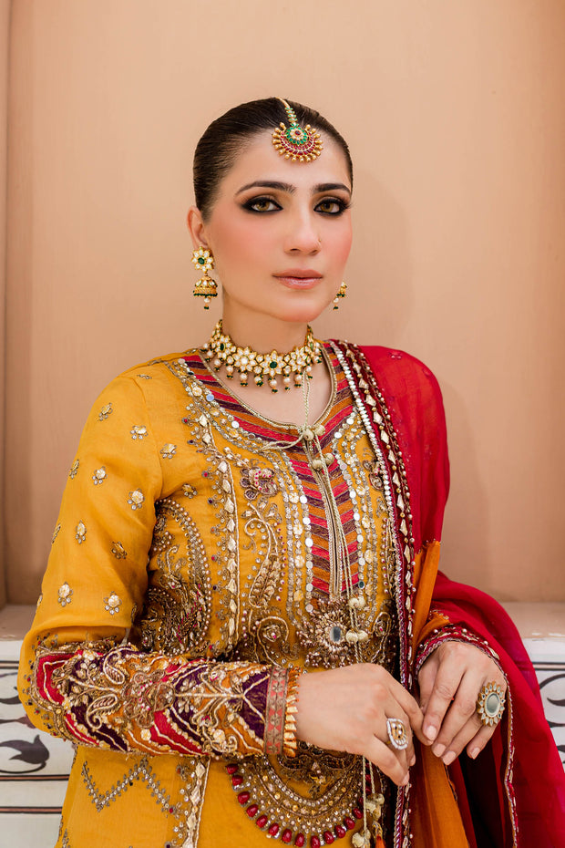 Pakistani Bridal Mehndi Dress in Gharara Style
