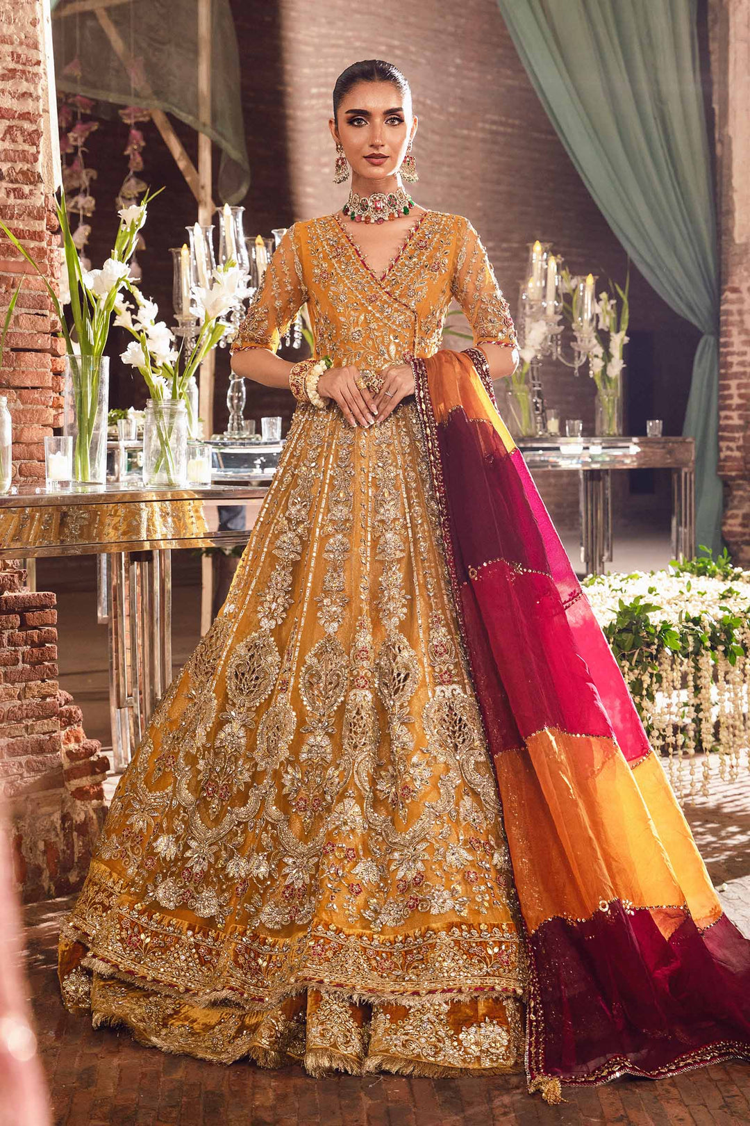 Elegant Pakistani Bridal Angrakha Frock & Lehenga Ensemble