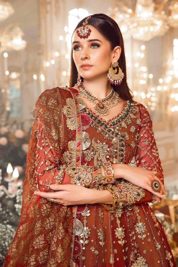 Pakistani Bridal Outfit in Pishwas Frock and Lehenga Style