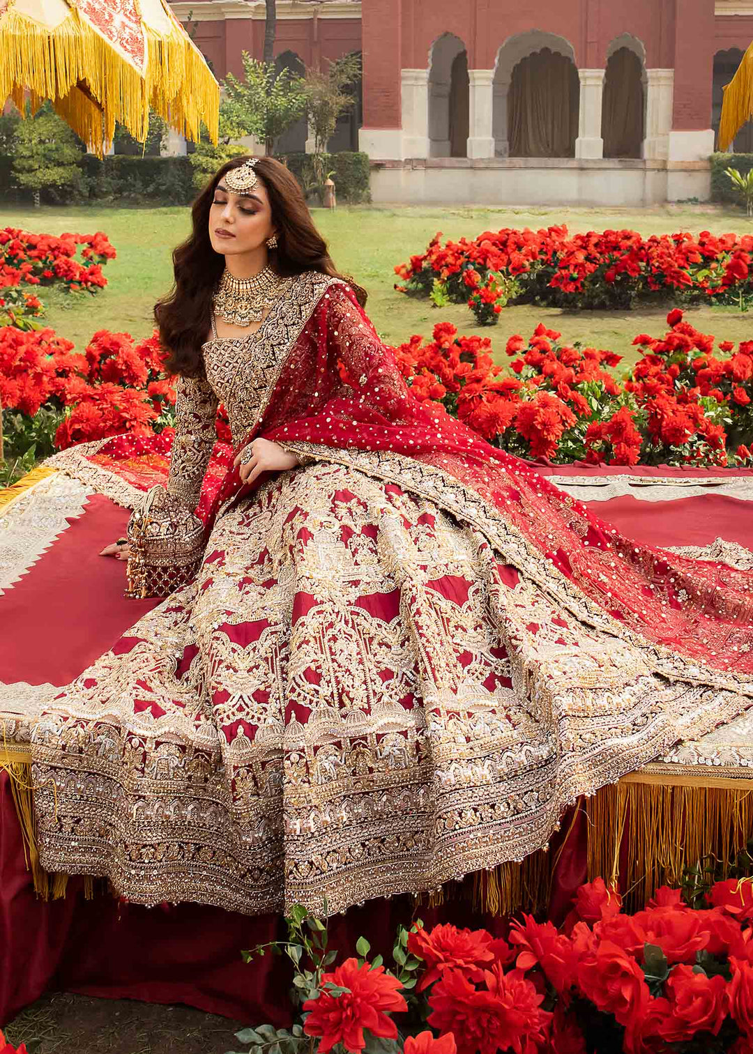 Stunning Red Pakistani Bridal Lehenga & Pishwas Dress