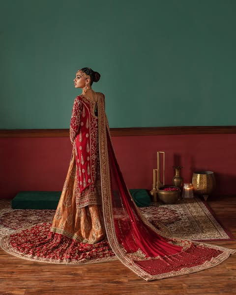 Luxurious Red Pakistani Bridal Lehenga & Kameez