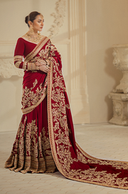 Pakistani Bridal Outfit in Red Lehenga Saree Style