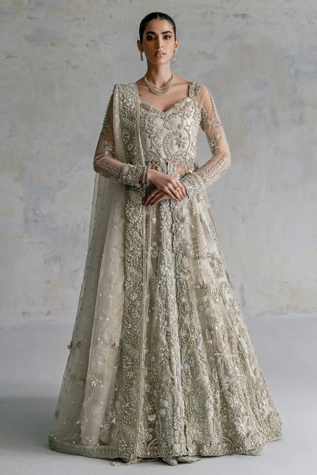 Pakistani Bridal Pishwas Net Frock with Lehenga Dress