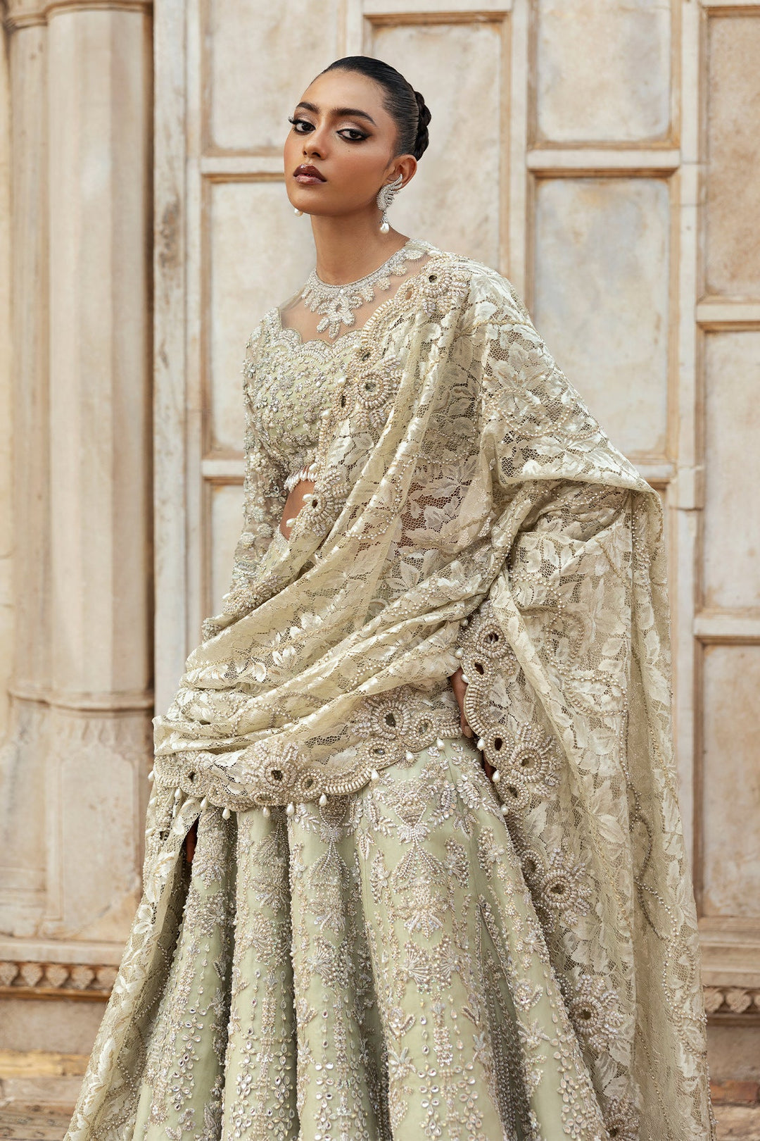 Pakistani Bridal Pistachio Green Choli Lehenga Style Online
