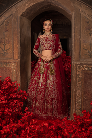 Pakistani Bridal Red Dress in Choli and Lehenga Style