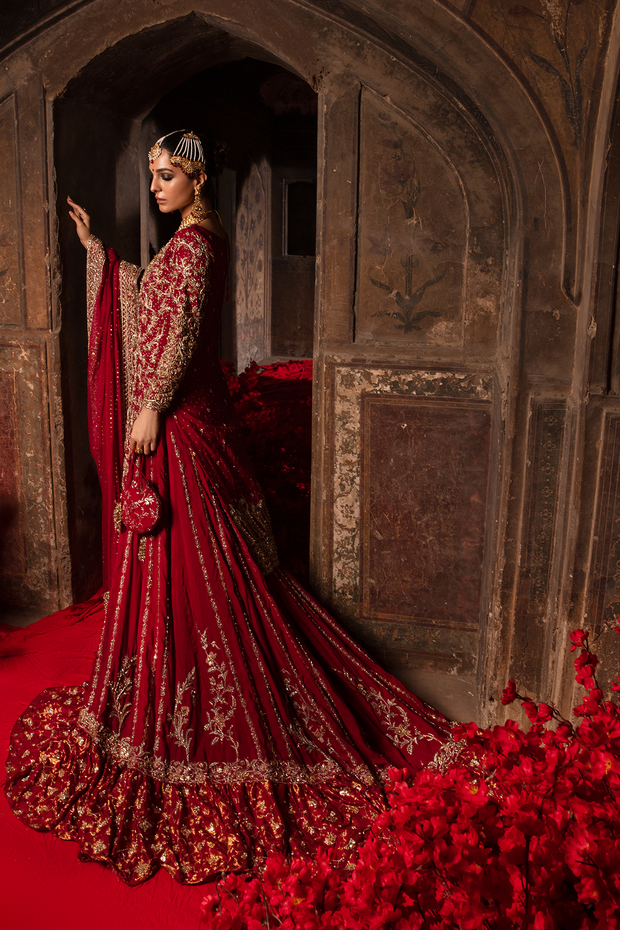 Pakistani Bridal Red Dress in Kameez and Lehenga Style