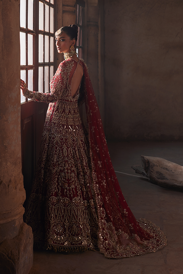Pakistani Bridal Red Lehenga and Embellished Gown Dress Online