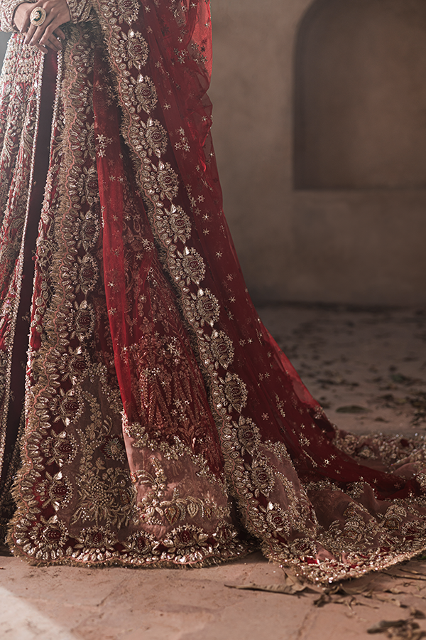 Pakistani Bridal Red Lehenga and Gown Dress