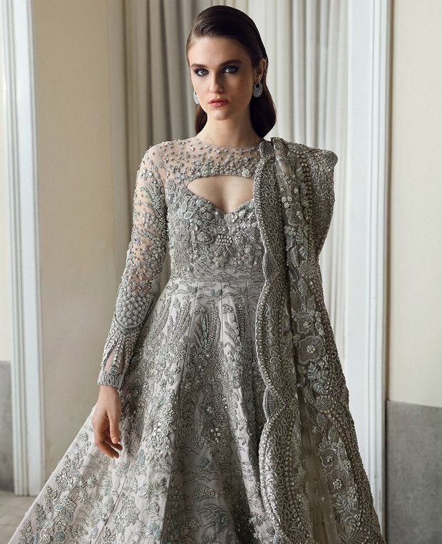 Pakistani Bridal Walima Dress in Gown and Dupatta Style Online