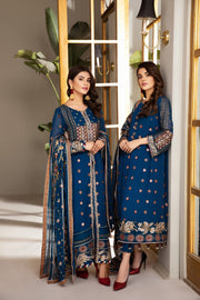 Pakistani Embroidered Salwar Kameez Dupatta in Cobalt Blue Shade