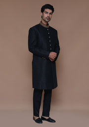 Premium Pakistani Groom Dress in Black Sherwani Style