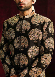 Pakistani Groom Dress in Black Sherwani Style