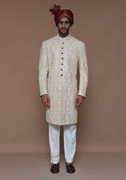 Pakistani Groom Dress in Cotton Net Sherwani Style