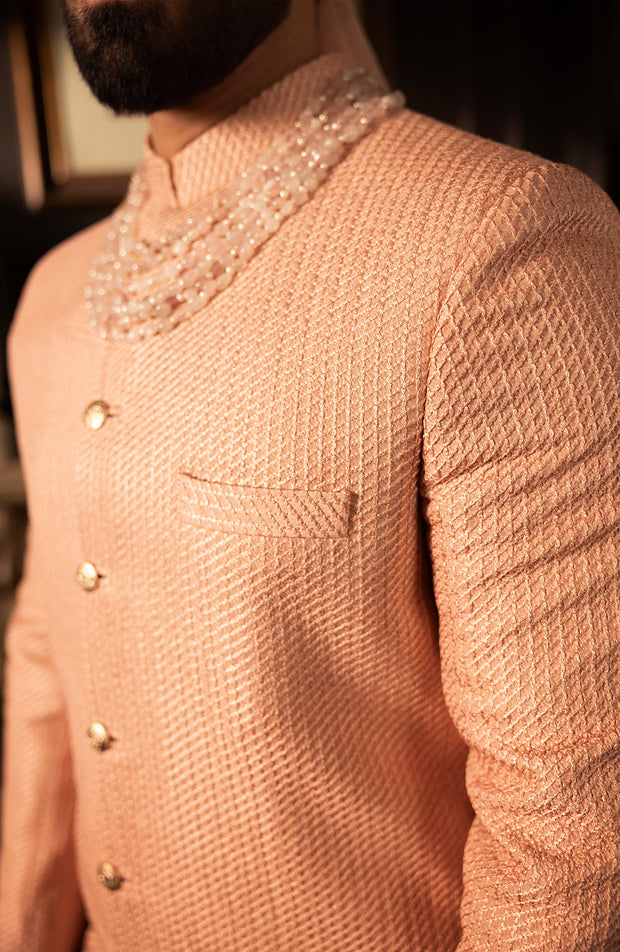 Pakistani Groom Dress in Elegant Pink Sherwani Style Online