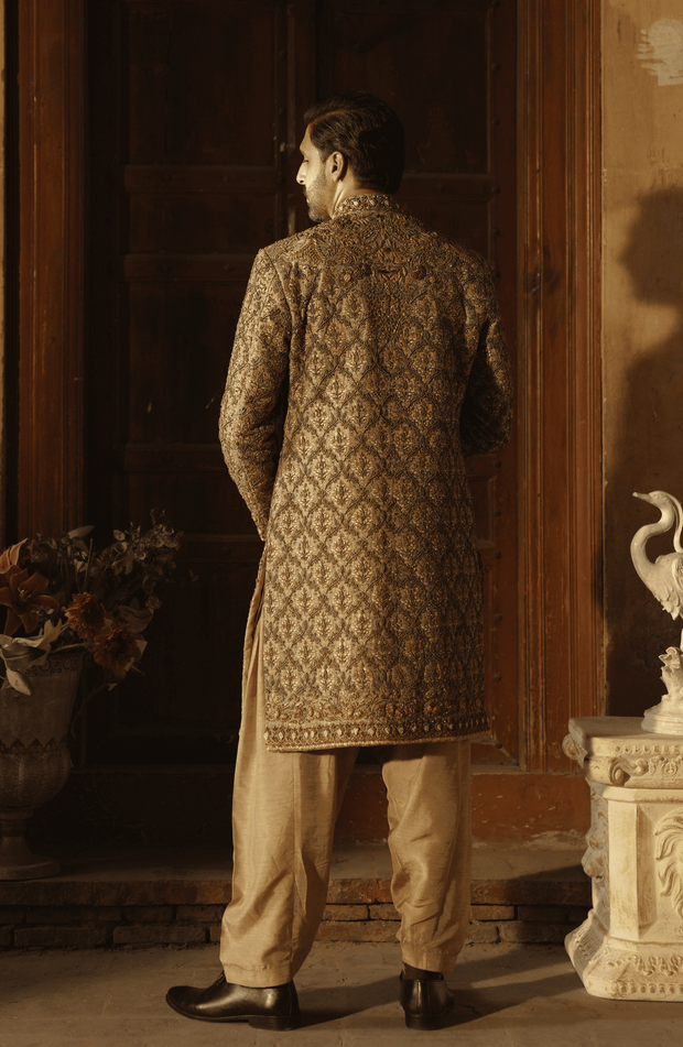 Pakistani Groom Dress in Embellished Sherwani Style Online