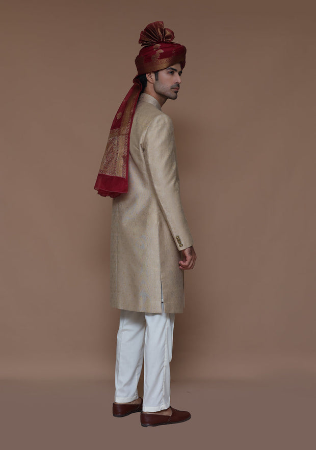 Pakistani Groom Dress in Karandi Jamawar Sherwani Style Online