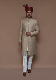 Pakistani Groom Dress in Karandi Jamawar Sherwani Style
