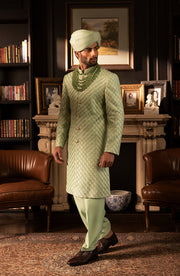 Pakistani Groom Dress in Mint Green Sherwani Style Online