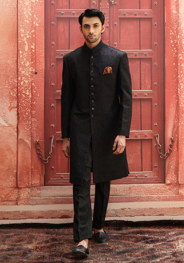 Pakistani Groom Dress in Premium Black Sherwani Style