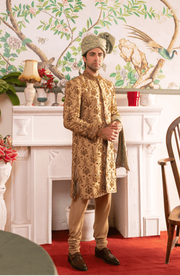 Pakistani Groom Dress in Royal Beige Sherwani Style