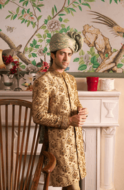 Pakistani Groom Dress in Beige Sherwani Style