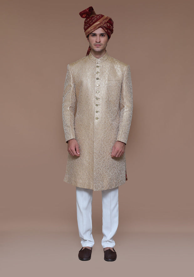 Pakistani Groom Dress in Zari Jamawar Sherwani Style