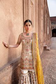 Pakistani Mehndi Dress in Gharara Kameez Dupatta Style