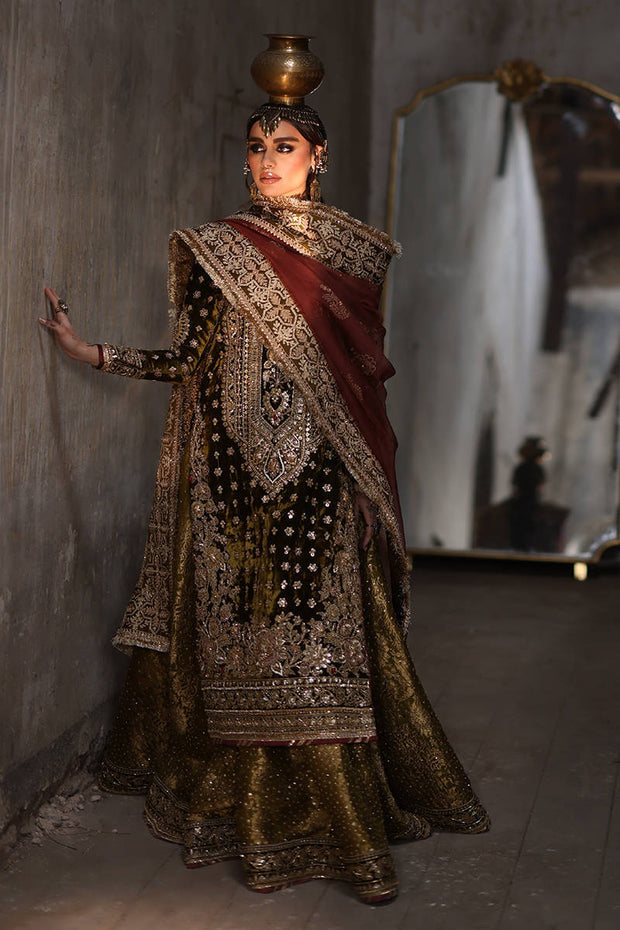 Pakistani Mehndi Dress in Green Sharara Kameez Dupatta Style