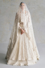Pakistani Nikkah Dress in Pishwas Frock and White Lehenga Style