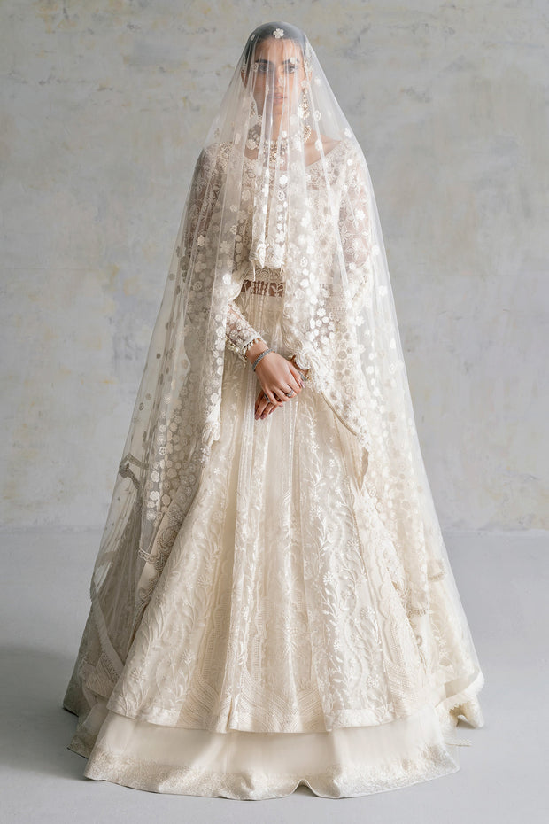 Pakistani Nikkah Dress in Pishwas Frock and White Lehenga Style