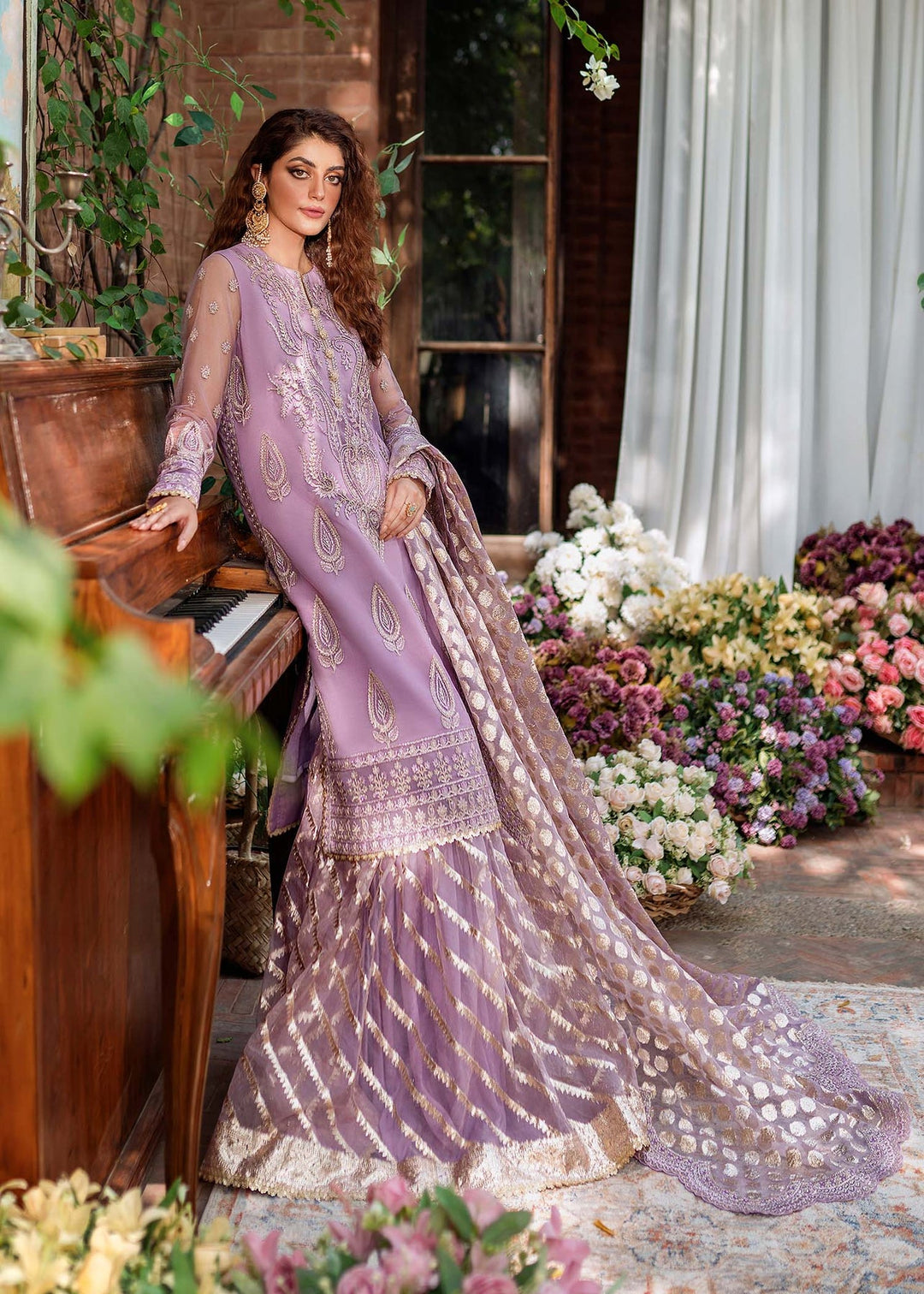 purple party dresses pakistani Purple Silk Embroidery Plus Size Party Wear Suit