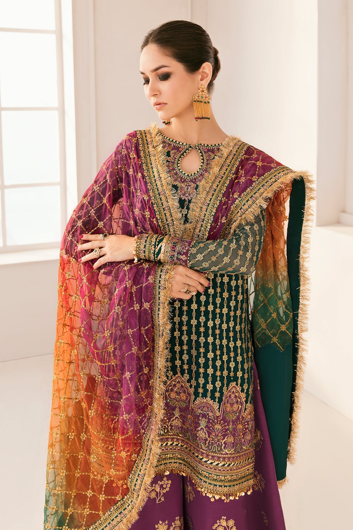 Pakistani Party Dress in Kameez Sharara Dupatta Style – Nameera by Farooq