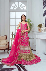 Pakistani Pink Embroidered Kameez Crushed Sharara Wedding Dress