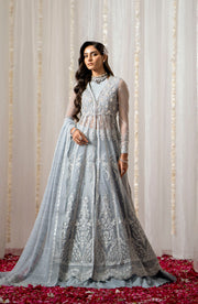 Pakistani Wedding Dress Royal Embroidered Pishwas Frock in Grey Shade