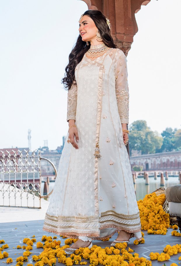 Pakistani Wedding Dress in Angrakha Frock Trouser Style
