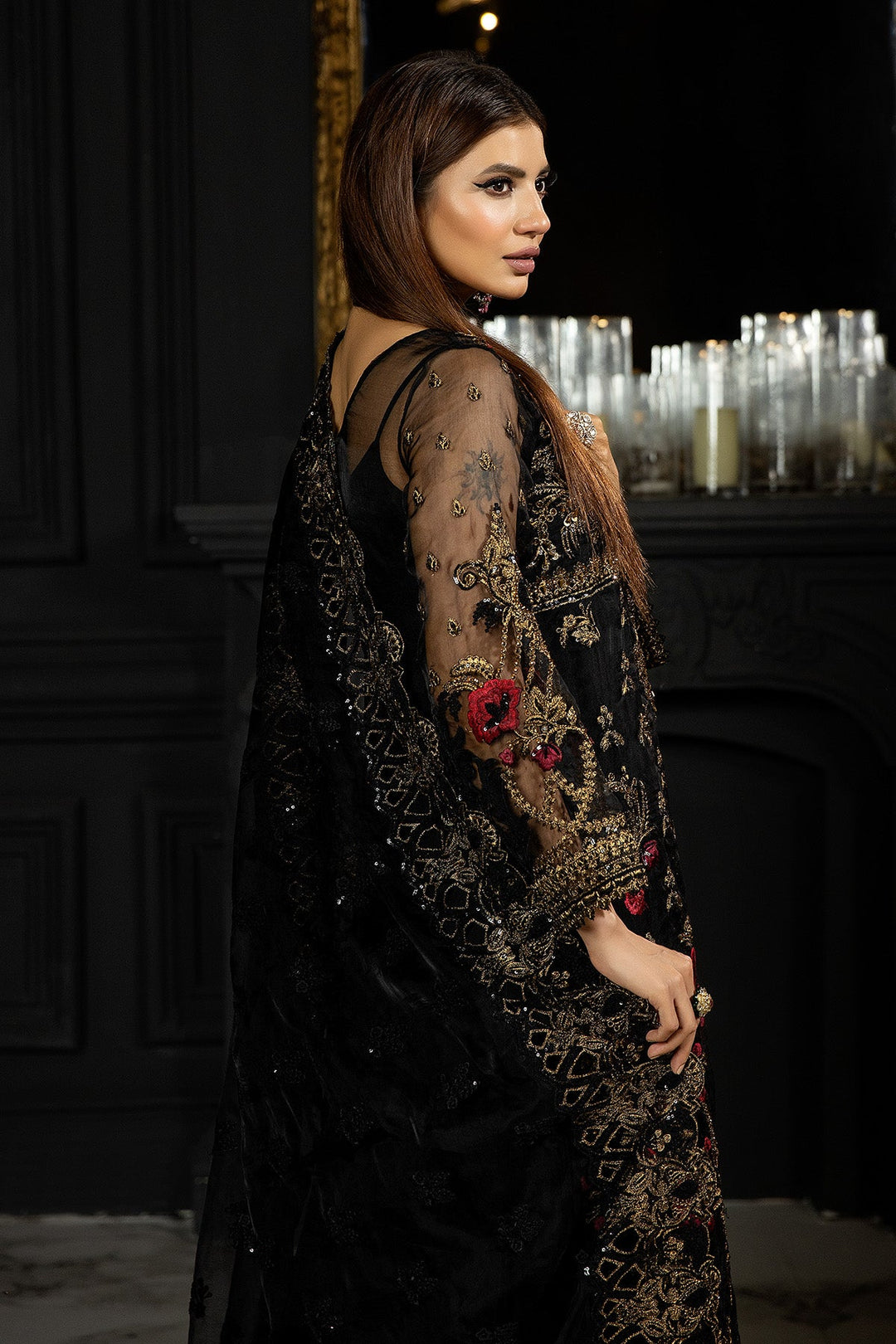 Pakistani Wedding Dress in Black Kameez Trouser Style Online