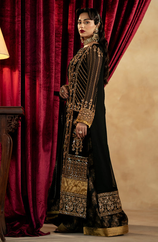 Pakistani Wedding Dress in Black Kameez Trouser Style Online