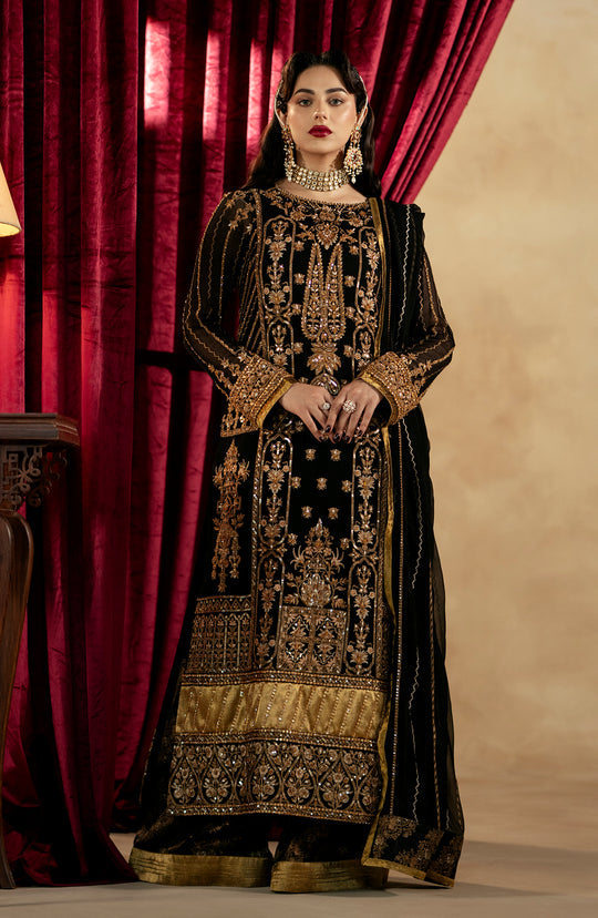 Pakistani Wedding Dress in Black Kameez Trouser Style