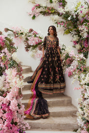 Pakistani Wedding Dress in Black Pishwas Lehenga Style Online