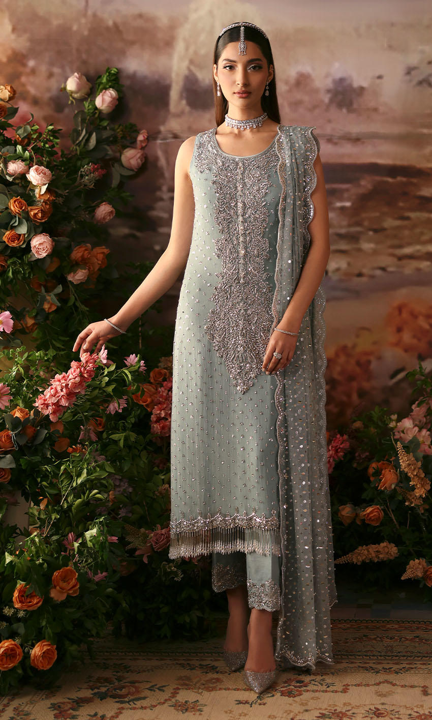 Pakistani Wedding Dress in Blue Kameez and Pants Style